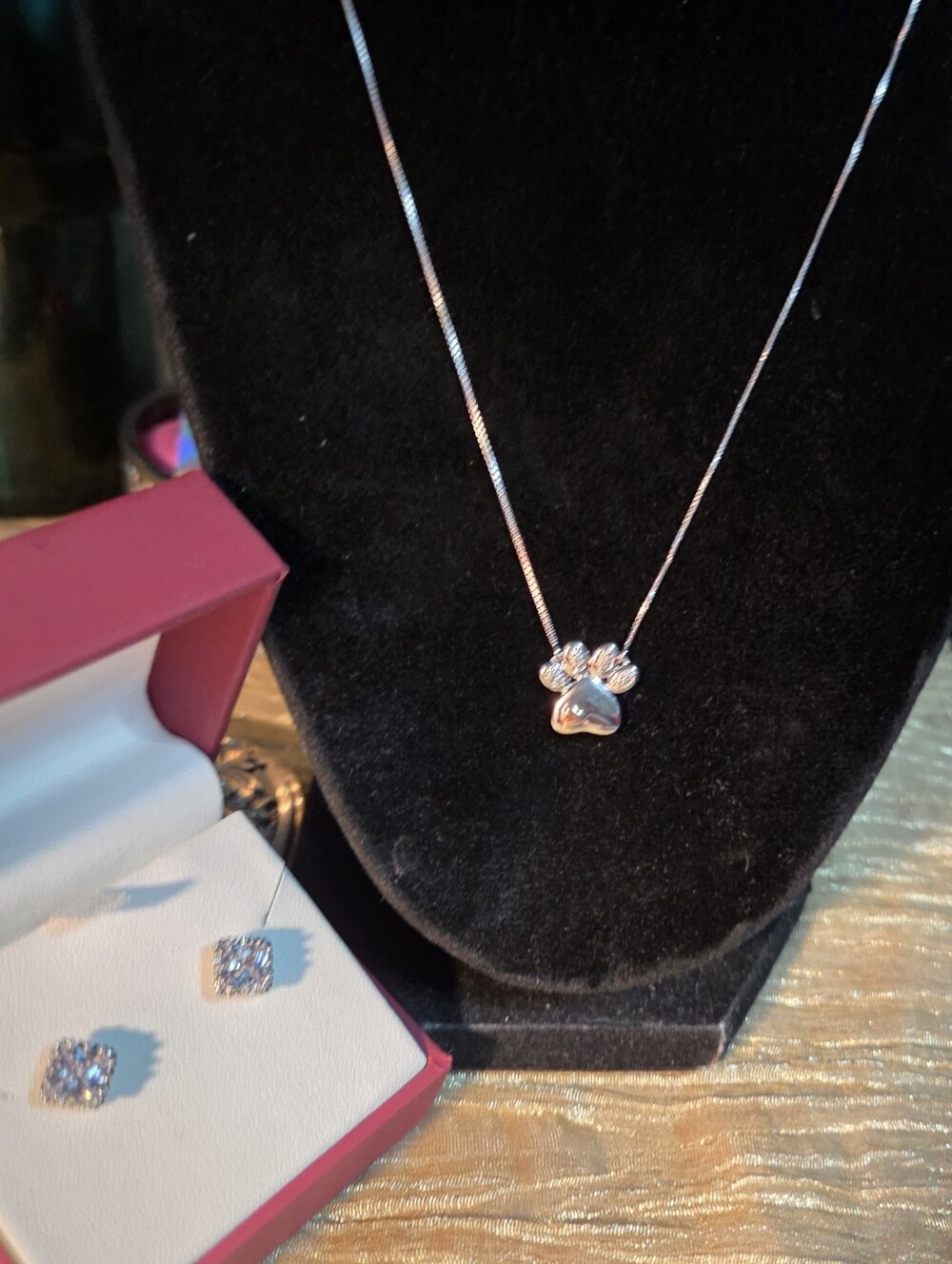 Helzberg "I Am Loved" Sterling Silver & 14K Gold Paw Print Necklace w/Free Gift!